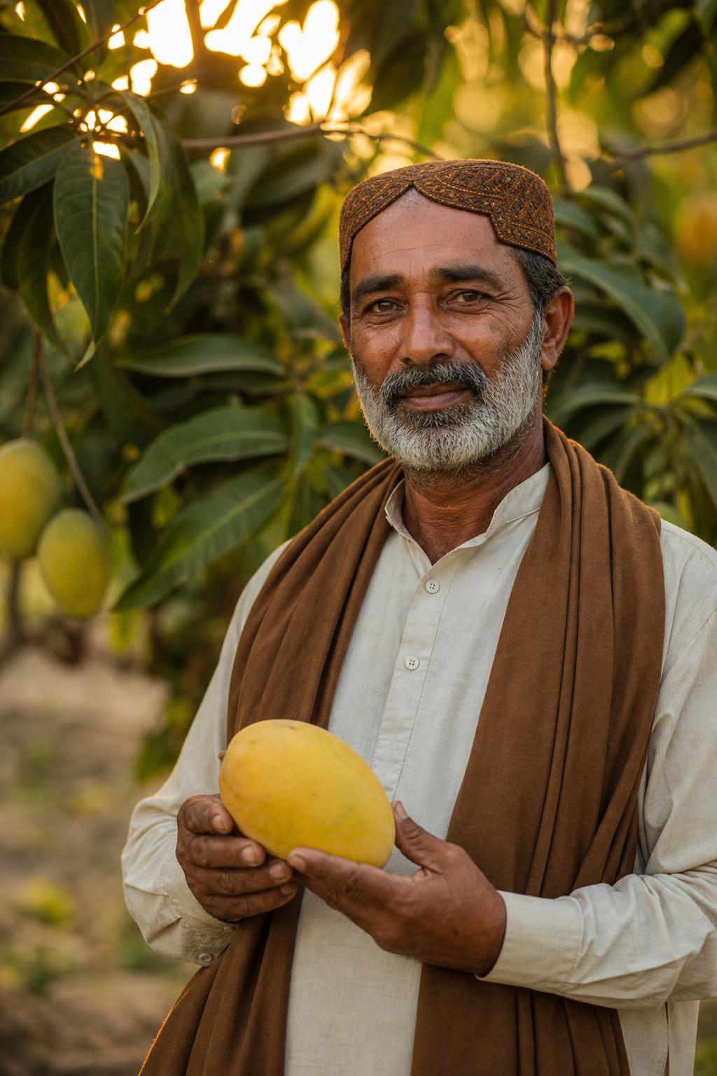 Haji Yousaf in his Multan orchard at golden hour