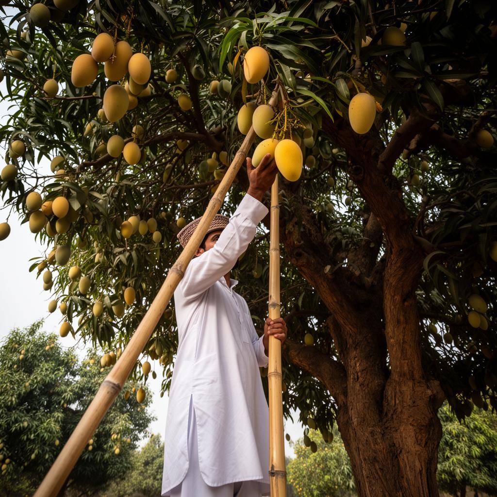 A grower at a partner Pakistani mango orchard