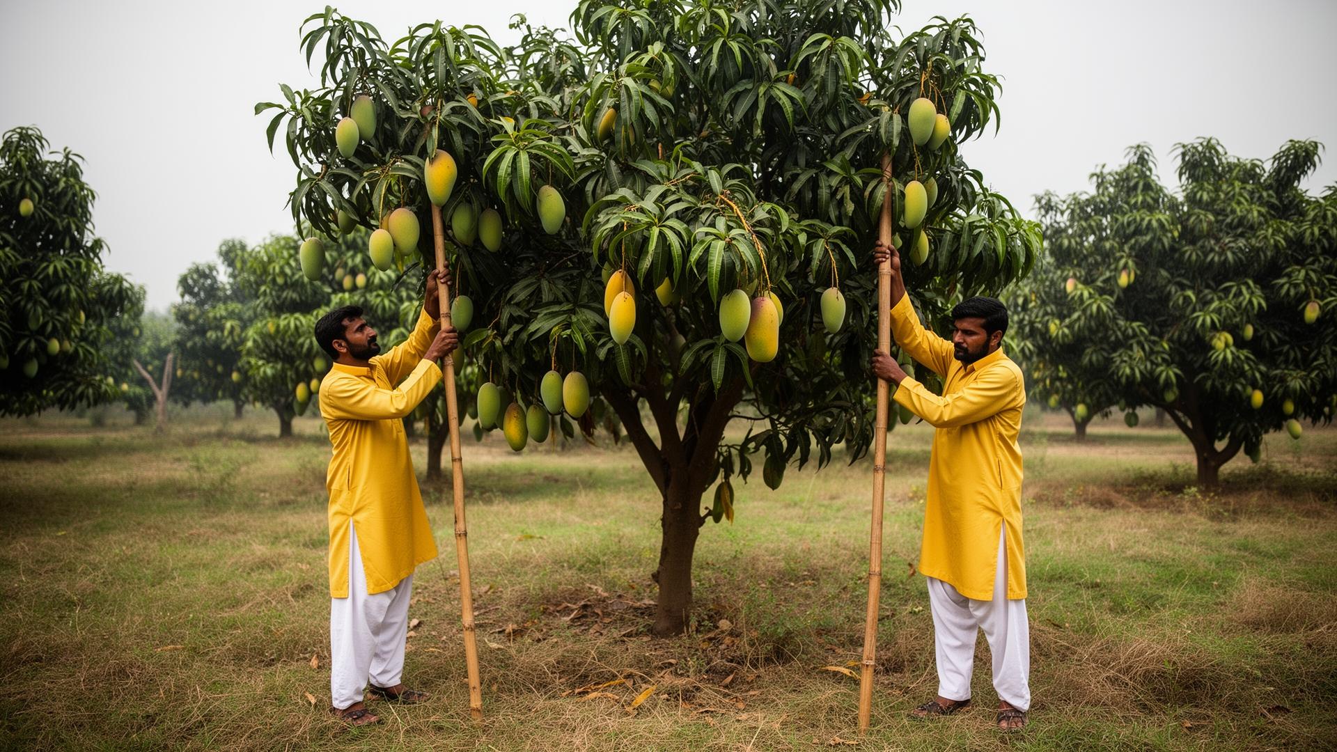 Chaunsa mangoes on a packing tray at a Multan orchard.