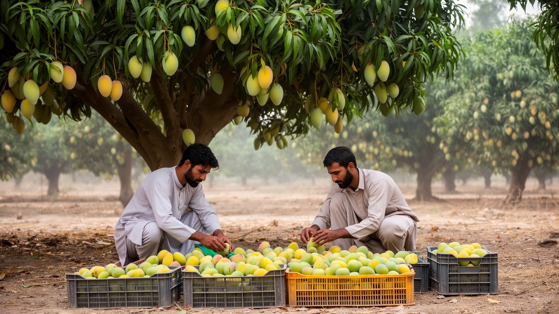 Anwar Ratol mangoes on the picking ground at the Multan grove.